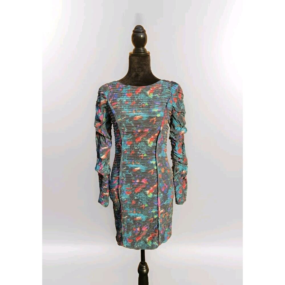 Rebecca Minkoff Womens Silk Dress Size 2 Blue Printed Above Knee Long Sleeve